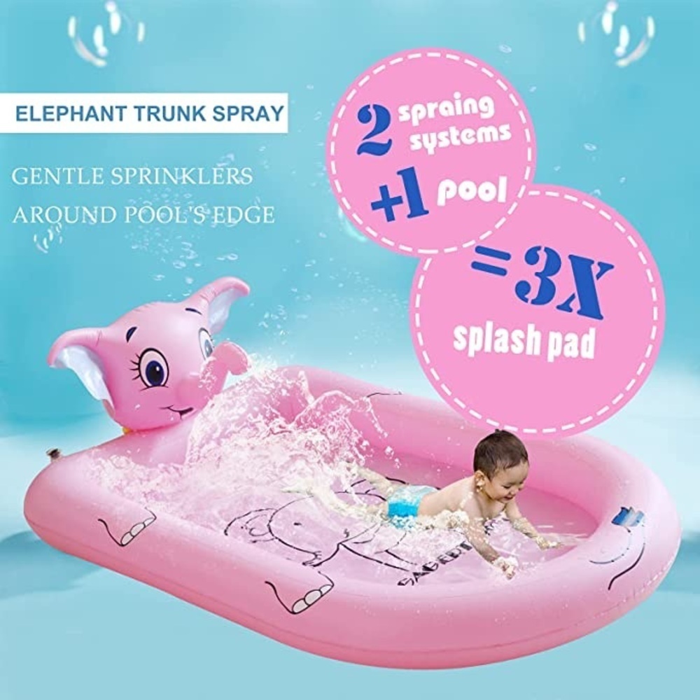 New 68" Splash Pad for Kids Pool with Sprinkler Outdoor Toy Pink or Blue - Picture 10 of 14